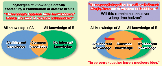 Synergies of knowledge activity created by a combination of diverse brains
