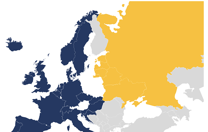 Figure 1 Countries involved in trade deals in Europe 1875: Bilateral deals (in yellow) and deals involving more than three countries (blue) Figure 1 Countries involved in trade deals in Europe 1875: Bilateral deals (in yellow) and deals involving more than three countries (blue)