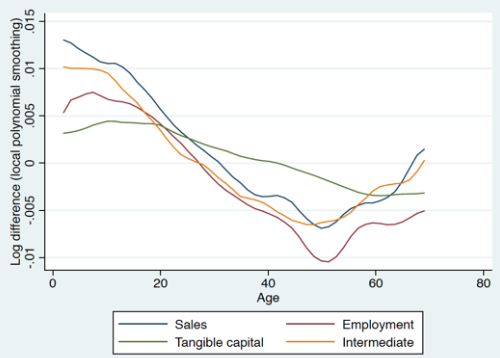 Figure 1. Age and Growth Rates in Sales and Inputs Figure 1. Age and Growth Rates in Sales and Inputs