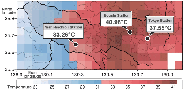 Forecast of temperatures in Tokyo in August 2050