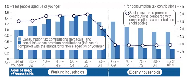 Consumption tax and social insurance premium contributions by generation