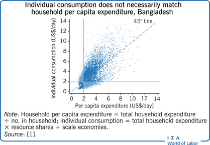 Individual consumption does not necessarily match household per capita expenditure, Bangladesh Individual consumption does not necessarily match household per capita expenditure, Bangladesh