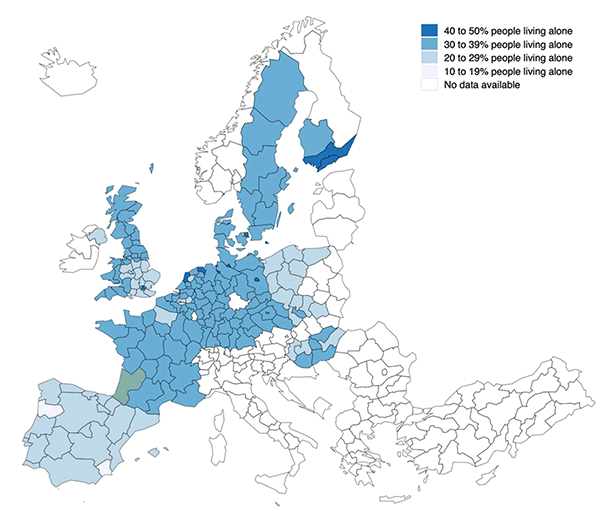 Figure 1. Share of People Living Alone and Sociability Index Panel a