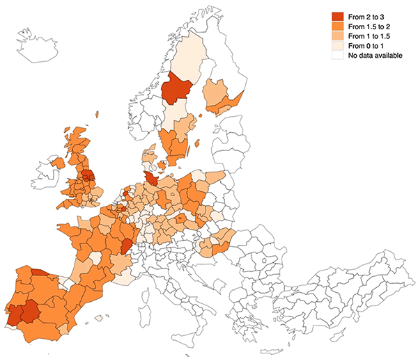 Figure 1. Share of People Living Alone and Sociability Index Panel b