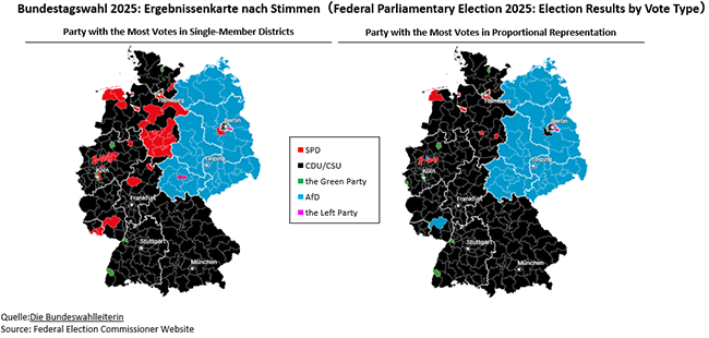 Figure 3: Political Party with the Most Votes by Region in the 21st German Federal Election (2025) Figure 3: Political Party with the Most Votes by Region in the 21st German Federal Election (2025)