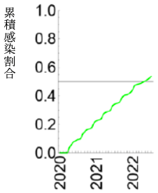図4-2 図4-1の場合の累積感染割合 図4-2 図4-1の場合の累積感染割合