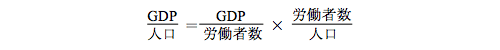 GDP/人口＝GDP/労働者数×労働者数/人口