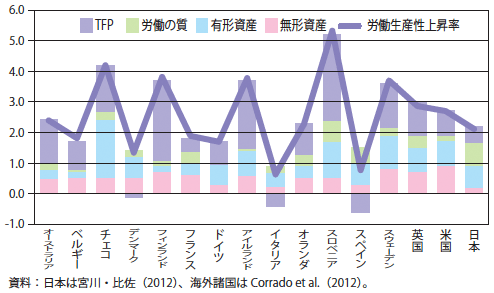 図5：労働生産性上昇の源泉：無形資産を考慮した成長会計分析