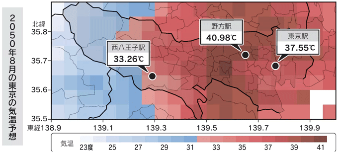 2050年8月の東京の気温予想