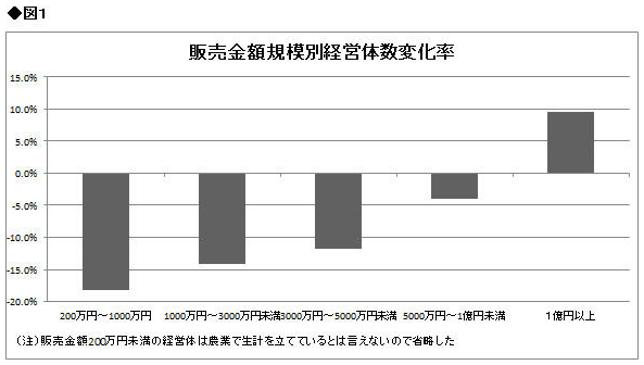 図：販売金額規模別経営体数変化率