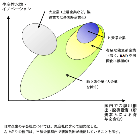 図：企業の生産性と経済成長の関係：実証分析に基づく概念図