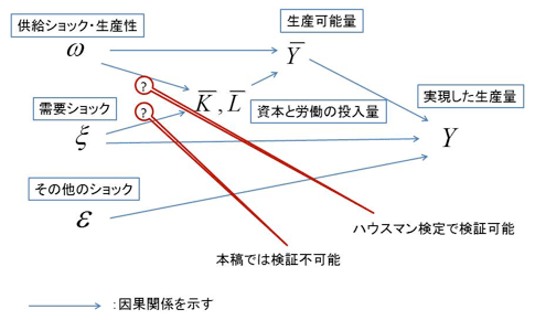 図1：各ショック、インプット投入量と生産量の因果関係