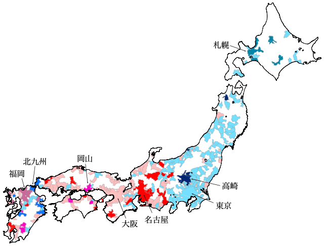 図1:都市間貿易に基づく階層的地域経済圏(2015年) 図1:都市間貿易に基づく階層的地域経済圏(2015年)