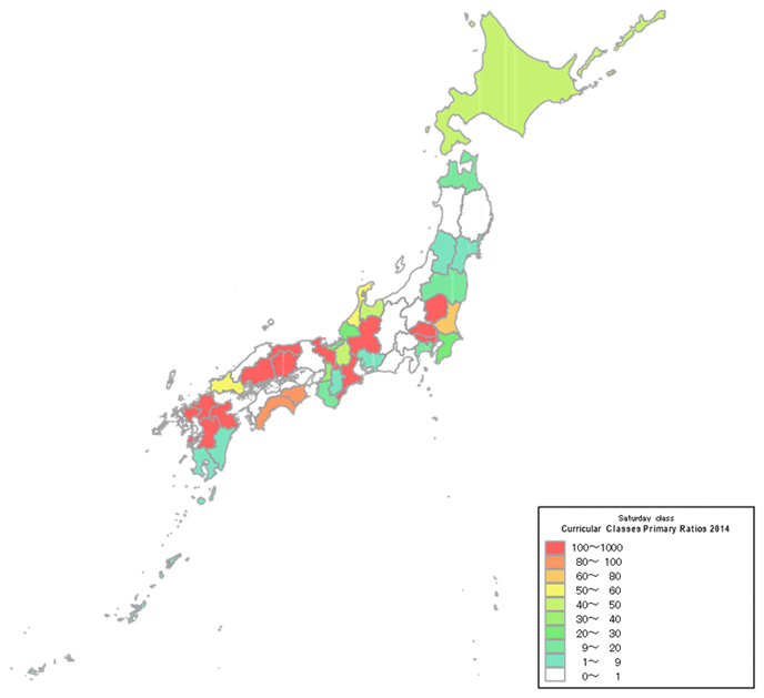 図：都道府県別土曜授業の実施率（公立小学校、補習授業等）