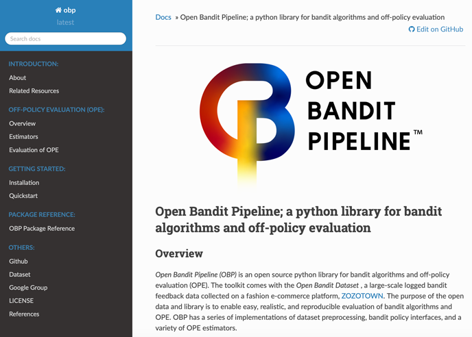 図4：オープンソースソフトウェアOpen Bandit Pipeline