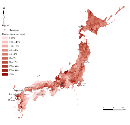 図1:現在計画中の新幹線がすべて完成したときの雇用の変化 図1:現在計画中の新幹線がすべて完成したときの雇用の変化