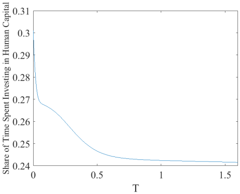 Figure 6: Dynamics of Aggregated Share of Time Spent Investing in Human Capital (year). Figure 6: Dynamics of Aggregated Share of Time Spent Investing in Human Capital (year).