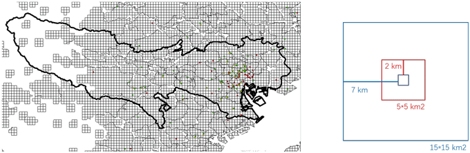 (図1)メッシュデータと分析対象 (図1)メッシュデータと分析対象