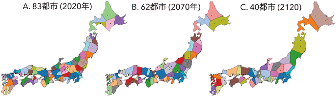 図2. 人口10万人以上の都市の分布