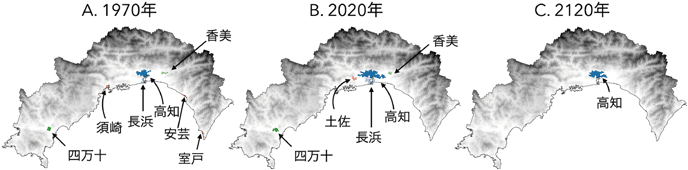 図4. 高知県の都市の過去・現在・未来 図4. 高知県の都市の過去・現在・未来