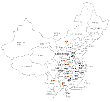 図2　政府の認定を受けた中西部における加工業の重点移転先