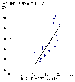図3　食料価格上昇率と賃金上昇率の相関関係