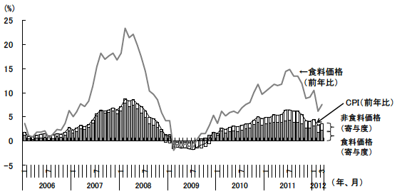 図2　CPIを大きく左右する食料価格の動向
