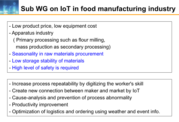 図4-2:Sub WG on IoT in food manufacturing industry 図4-2:Sub WG on IoT in food manufacturing industry