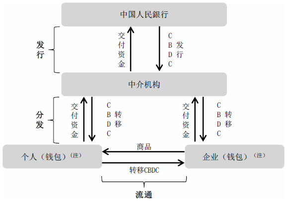 图表2　中国CBDC的发行、分发和流通架构